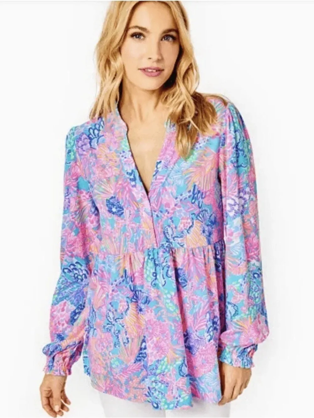 Lilly Pulitzer Winona Knit Top Blouse, MULTI SPLENDOR IN THE SAND, Size XL - Picture 2 of 8